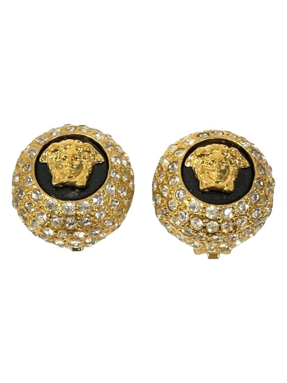 Versace Gianni Vintage Medusa Rhinestone Huge Earrings Gold Plated